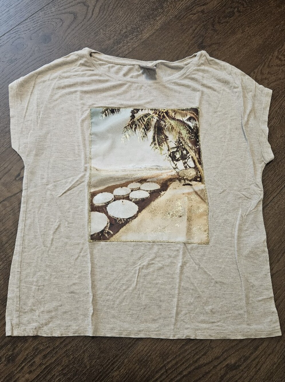 Chico's Cream Graphic Palm Beach Short Sleeve Tee